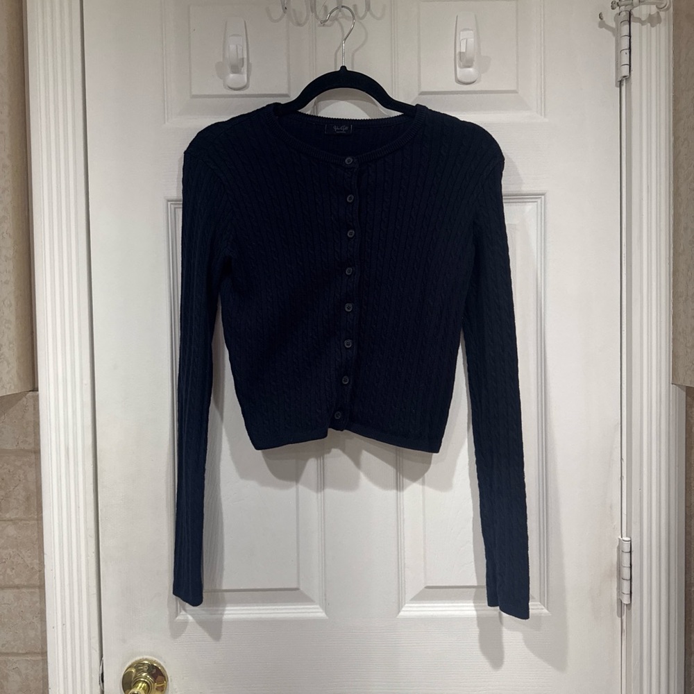 Brandy Melville Navy Blue Cable Knit Cropped Cardigan